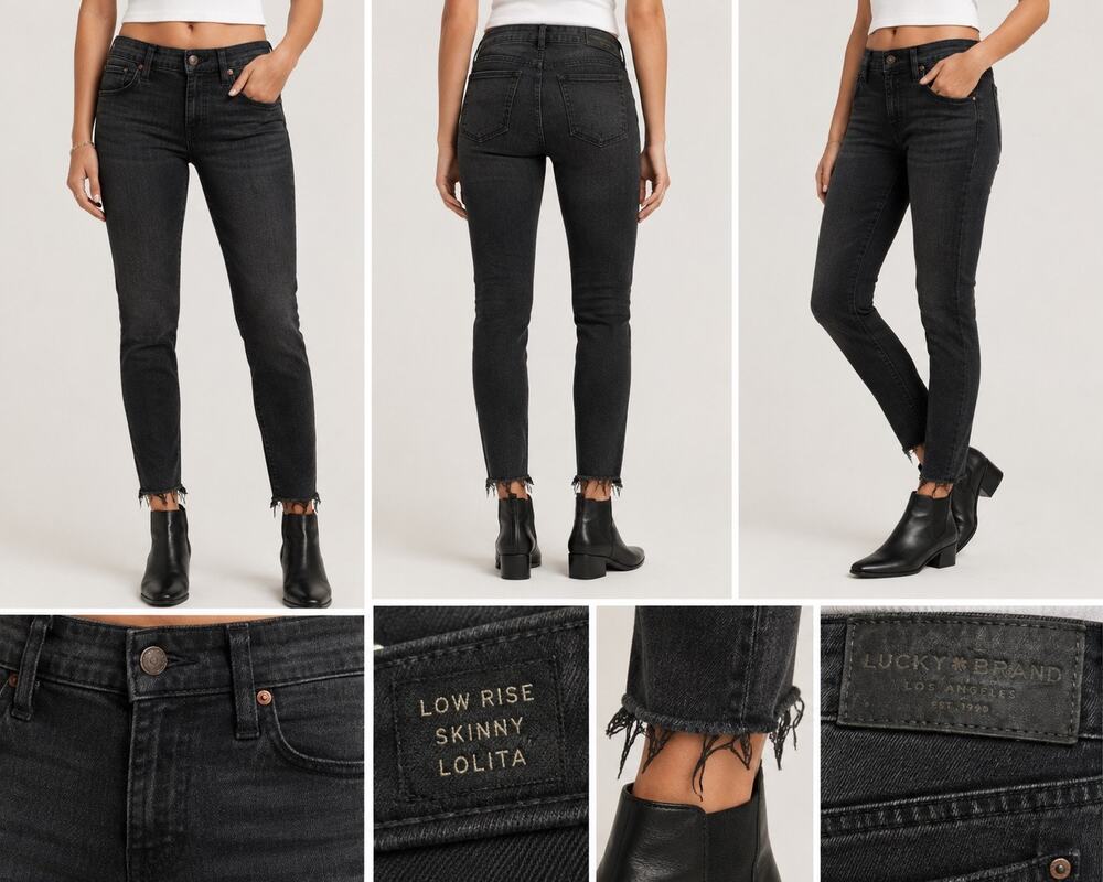 Lucky Brand Lolita Low Rise Skinny Ankle Jeans Black Raw Hem 6/28